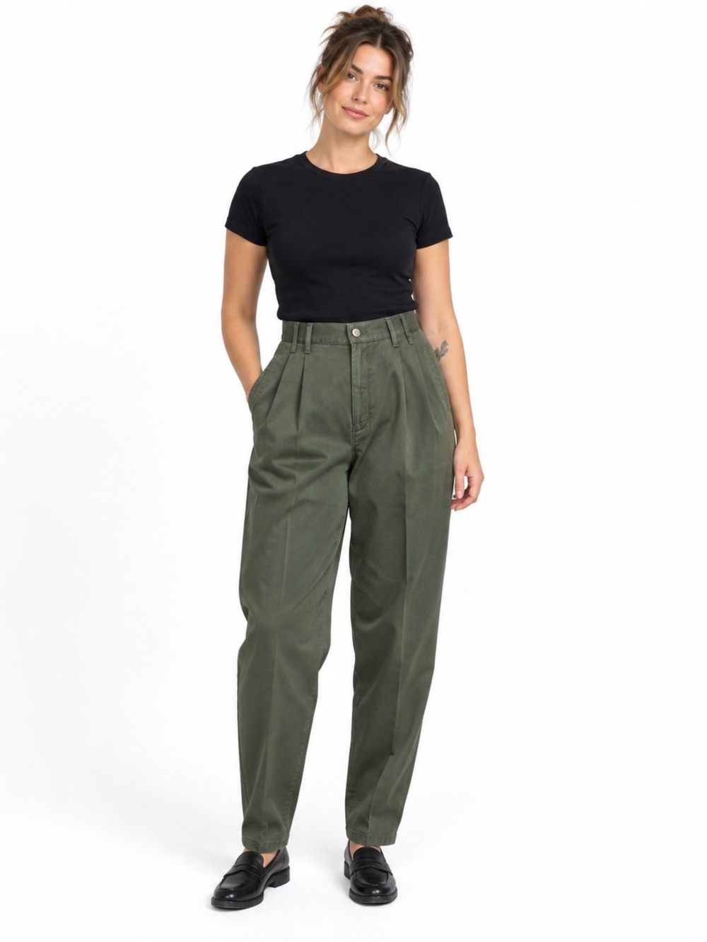 90s Pleated Trousers 12 Olive High Waist Tailored Menswear Vintage Hunt Club